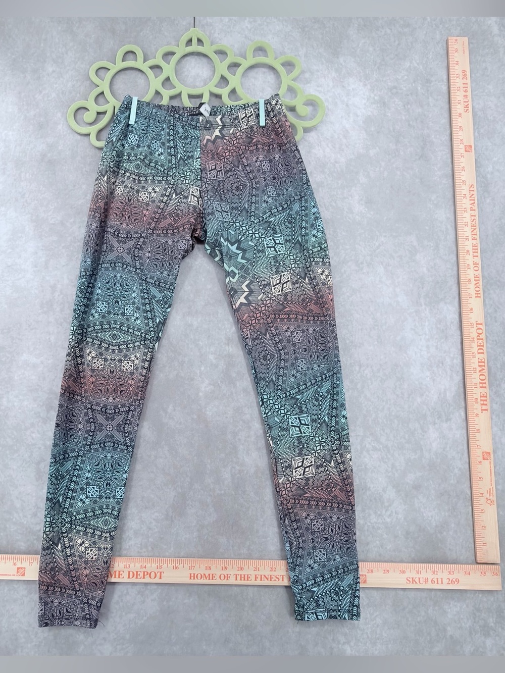 See You Monday Multicolor Aztec Print Leggings - Teal, Purple, Pink small